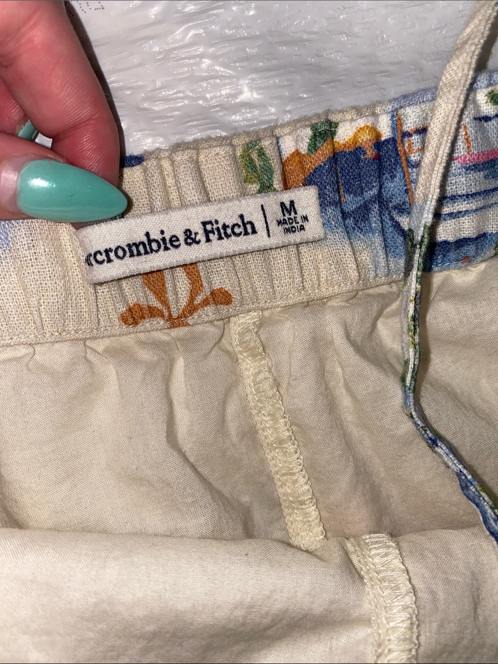 Santorini Print Cream Linen-Blend Spaghetti Strap Dress with Built-In Shorts - Picture 2 of 3